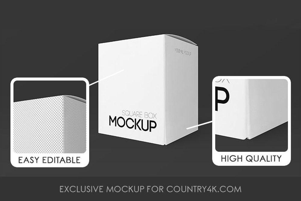 Free Square Box PSD MockUp in 4k