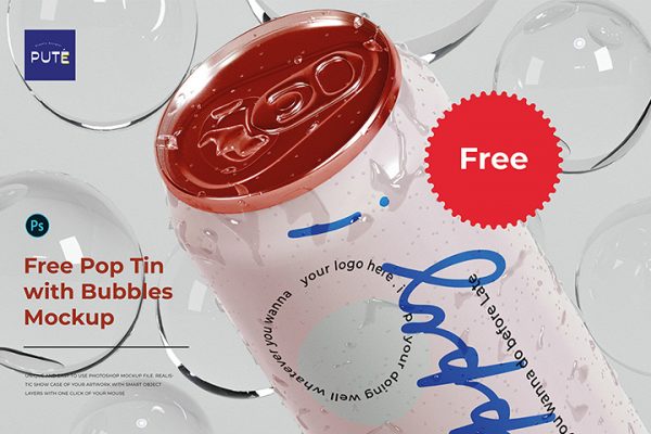 Free Tin Mockup with Bubbles
