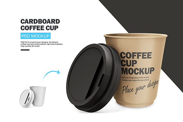 3D Cardboard Coffee Cup Mockup