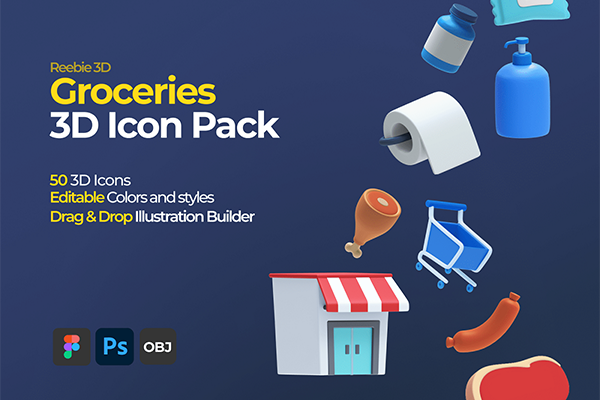 Reebie - Groceries 3D Icon Pack