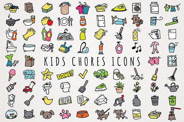 Hand-Drawn Kids Chores Icons