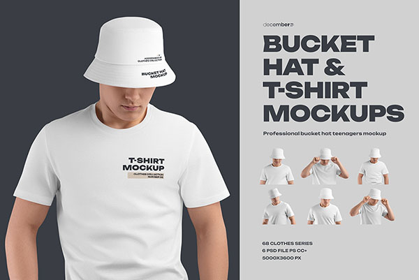 Bucket Hat & T-shirt Mockup